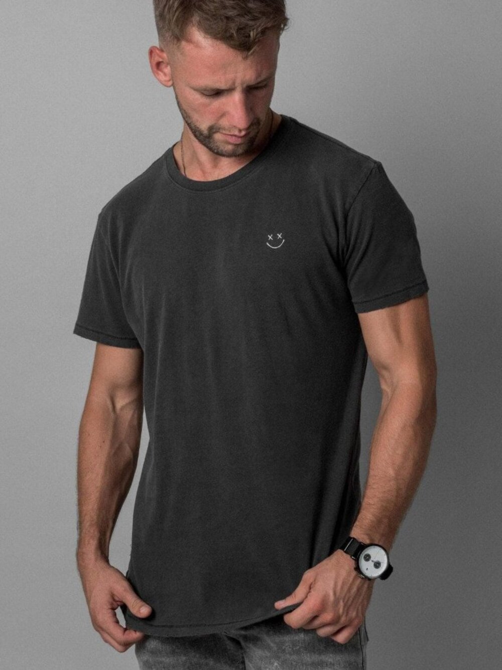Acapella Washed Black Smiley Distressed Tee/13187